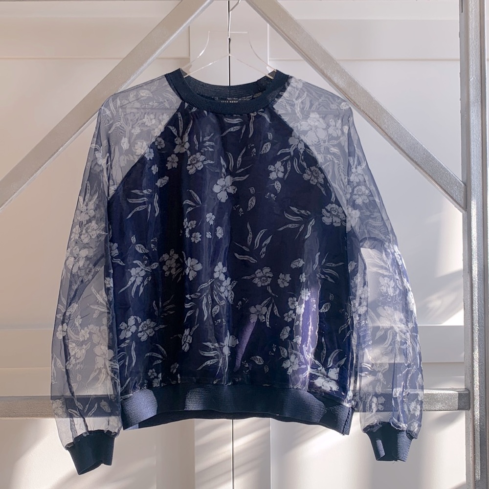 Zara basic floral sweatshirt with sheer overlay
